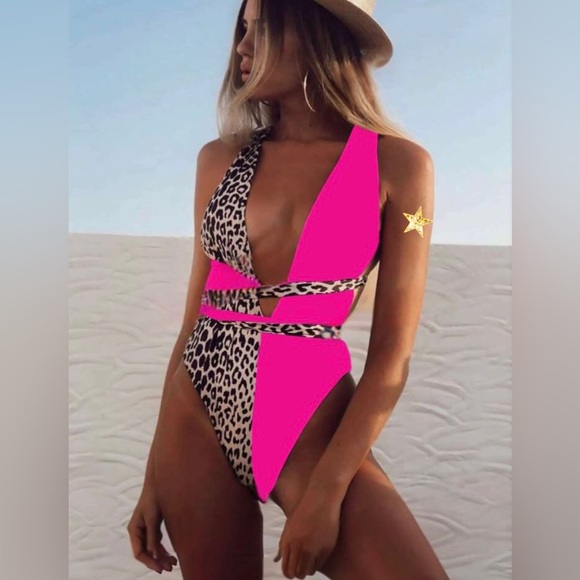 Leopard print one piece monokini swimsuit